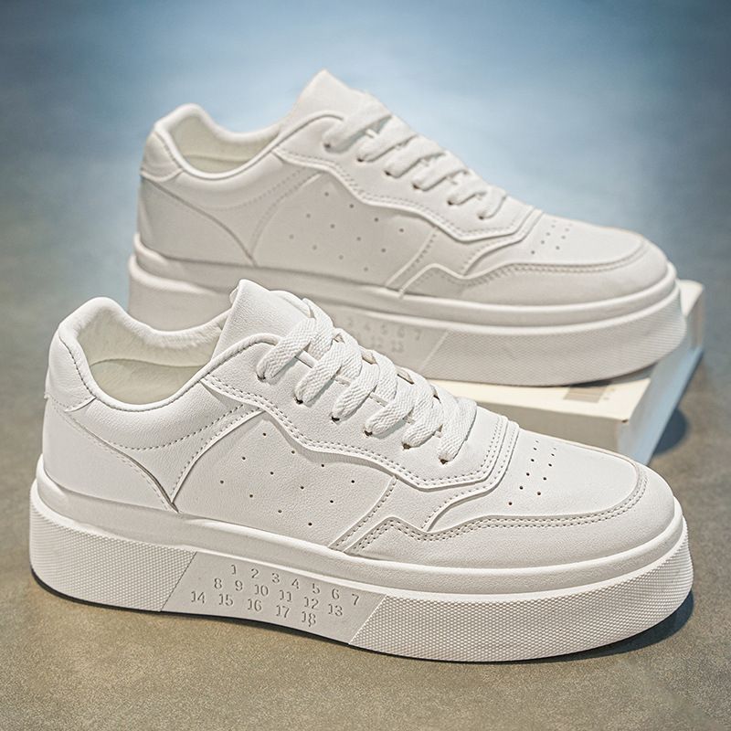 Summer New Breathable White Men's Versatile Thick Soled Sneakers Casual Black Board Trendy Shoes_voghion.com
