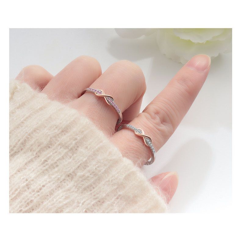 Women's Jewelry S925 Silver Ring Small Fresh Lucky 8 Shaped Ring Inlaid With Zircon Simple And Fashionable Single Row Tail Ring_voghion.com