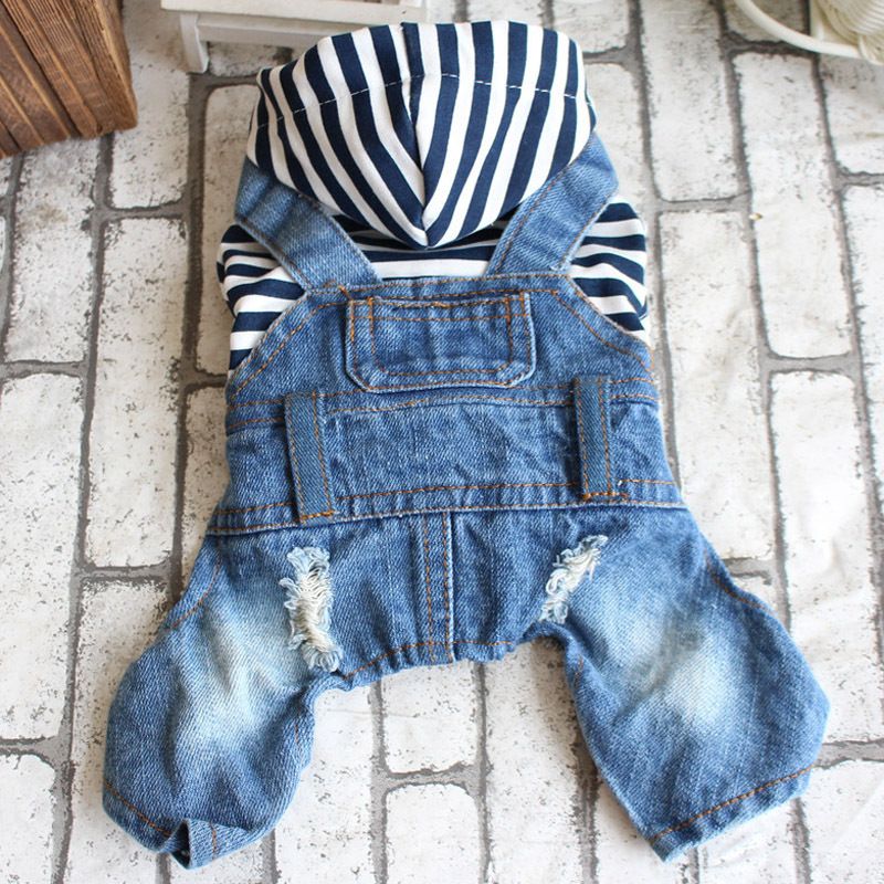 Striped Four-Legged Clothes Jumpsuit Pomeranian Overalls Dog Denim Clothing Spring Summer Pet Apparel_voghion.com