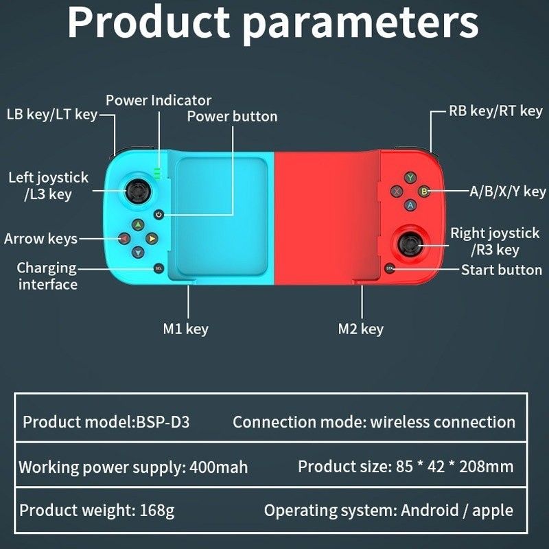 Controller per gamepad mobile Joystick per giochi Bluetooth wireless compatibile con Android e iOS Modalità 2.4G Connessione Bluetooth_voghion.com