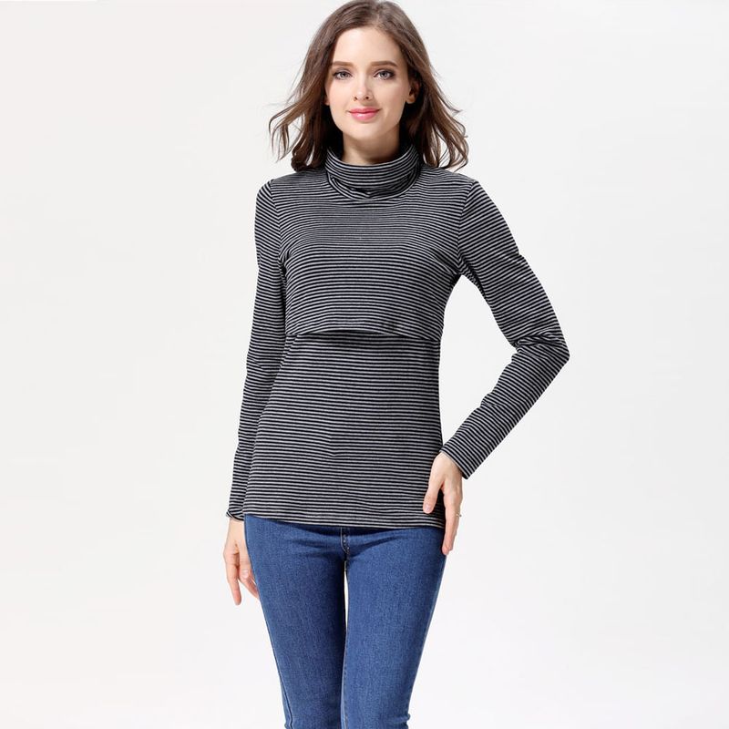2024 Otoño/Invierno cálido cuello alto camisa levantada moda mamá lactancia elástico ajustado ropa inferior embarazada_voghion.com