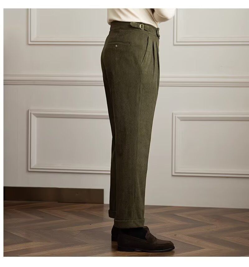 Cordhose im britischen Stil für Herren – Dicke Slim Fit Business-Freizeithose für den Winter (Schwarz/Off-White/Grün/Braun, Größen 28–36)_voghion.com