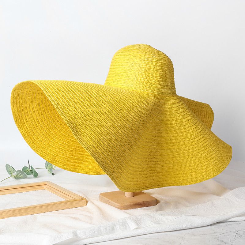 Vendita calda pieghevole da donna oversize floppy paglia 70 cm di diametro grande tesa cappelli estivi da sole Panama viaggio spiaggia cappello all'ingrosso_voghion.com