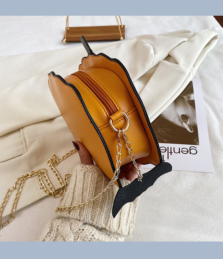 Borsa a tracolla con zucca glitterata a tema Halloween per donna - Borsa a tracolla in PU riflettente retrò con tasche con cerniera, accessorio alla moda e divertente_voghion.com