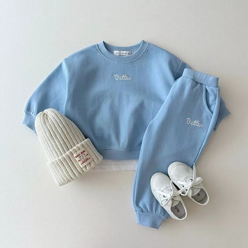 Set con cappuccio per neonato in stile coreano: pullover e pantaloni della tuta in morbido cotone (73-120 cm, blu/rosa/giallo/grigio)_voghion.com
