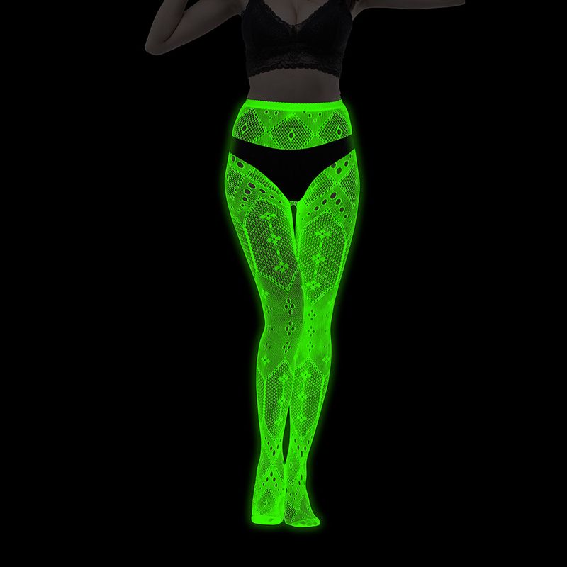 Calze con base luminosa, collant fluorescenti europei e americani, calze a rete luminose notturne, calzini in jacquard con pizzo e tatuaggio sexy con luce verde_voghion.com