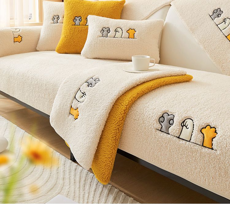 Cuscini per divano in pelle di agnello infantile da cartone animato, caldi e caldi, per l'inverno, morbidi e spessi, per divano, antiscivolo, con copertura completa in tessuto_voghion.com