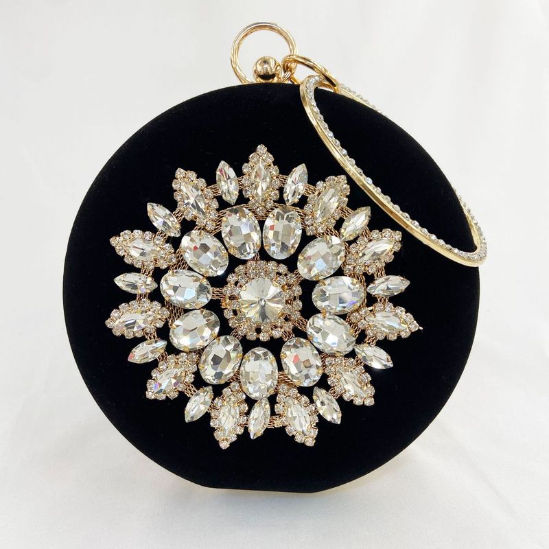 Borsa in velluto con braccialetto, borsa da sera floreale tempestata di diamanti, piccola borsa rotonda_voghion.com