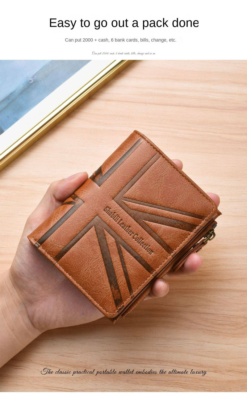 Men's Fashion Short Wallet, Slim Zipper Cash Holder, Multi-Card Slot Large Capacity Horizontal Leather Wallet for Business_voghion.com