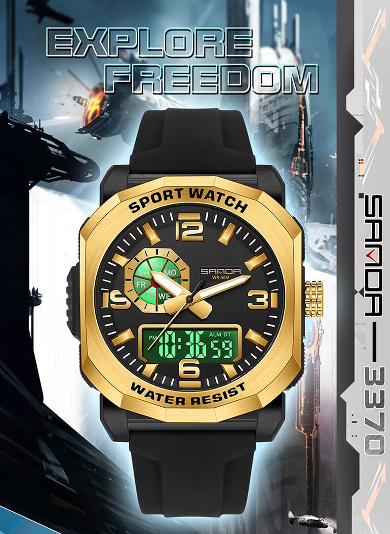 Multi Functional Digital Watch, Dual Display Waterproof Luminous Electronic Watch, Fashion Electronic Watch for Youth_voghion.com