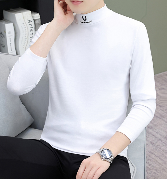 Maglietta a mezza manica da uomo a collo alto autunno e inverno nella tendenza del colletto spesso con base a T-shirt_voghion.com