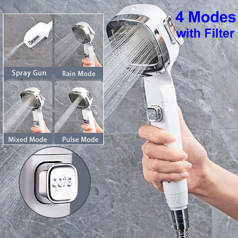 Shower Head Water Saving Spray 4 Mode Adjustable High Pressure Shower One-key Stop Water Massage Eco Shower Bathroom Accessories_voghion.com