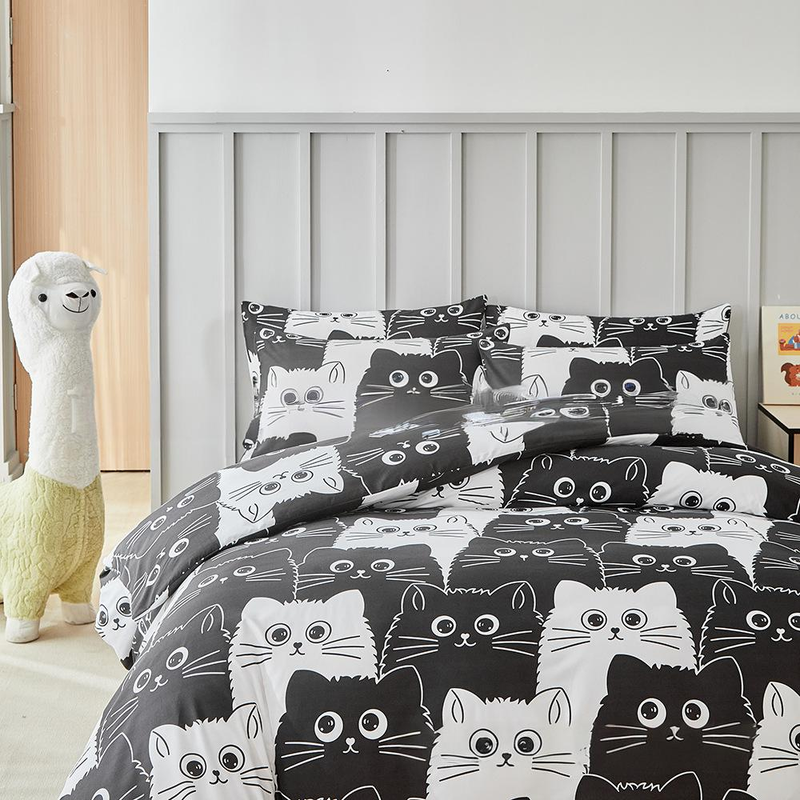 Kids Bedding Set 3-Piece - Soft Cotton Duvet Cover With Pillowcases Cartoon Print Breathable & Hypoallergenic_voghion.com