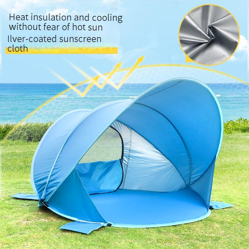Tenda da spiaggia portatile a scomparsa, riparo dal sole istantaneo per bambini e famiglie, protezione UPF 50+, antivento, pieghevole, con borsa per il trasporto e picchetti per sabbia._voghion.com