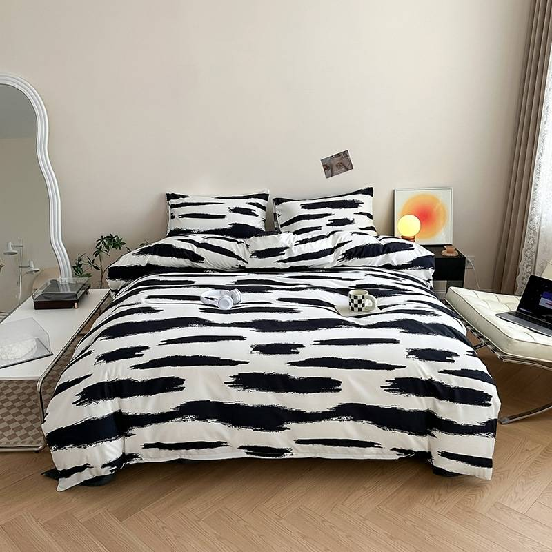 Bedding Sets Aesthetic Checkered Duvet Cover Set - 4 Piece Soft Cotton Bedding In Black & White_voghion.com