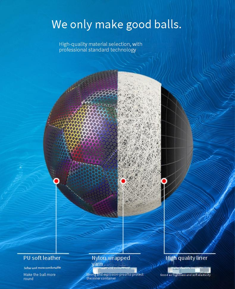 Balones de fútbol reflectantes y que brillan en la oscuridad - Tallas 5 (Match) y 4 (Juvenil) - Con funda de PU cosida a máquina para entrenamiento_voghion.com