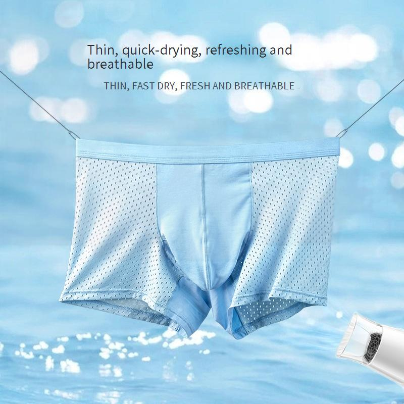 Men's Underwear Ice Silk Mesh Breathable Boxer Briefs Double Warehouse Gun Egg Scrotum Support Bag Pants_voghion.com