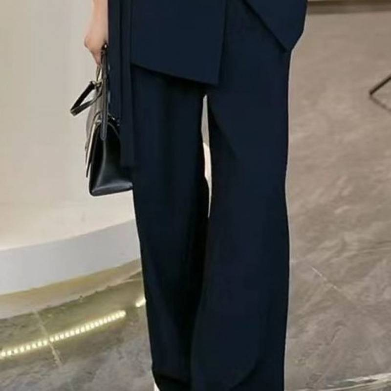 Women's Plus Size Spring Suit Set - Elegant Fly Sleeve Blouse & Trousers 3-Piece Outfit (with Camisole) For Office Casual, M-4XL (Black/Navy/Pink)_voghion.com