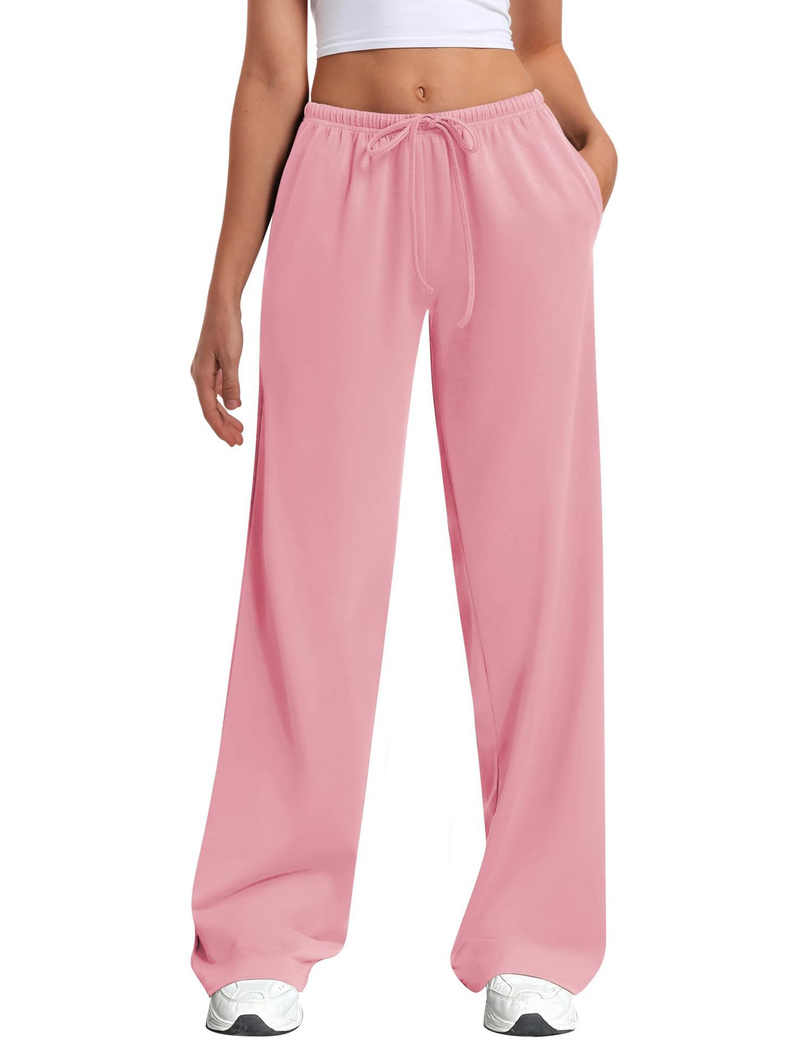 Pantalones deportivos de pierna ancha para mujer europea y americana, holgados, de cintura baja, con cordón elástico y bolsillos._voghion.com