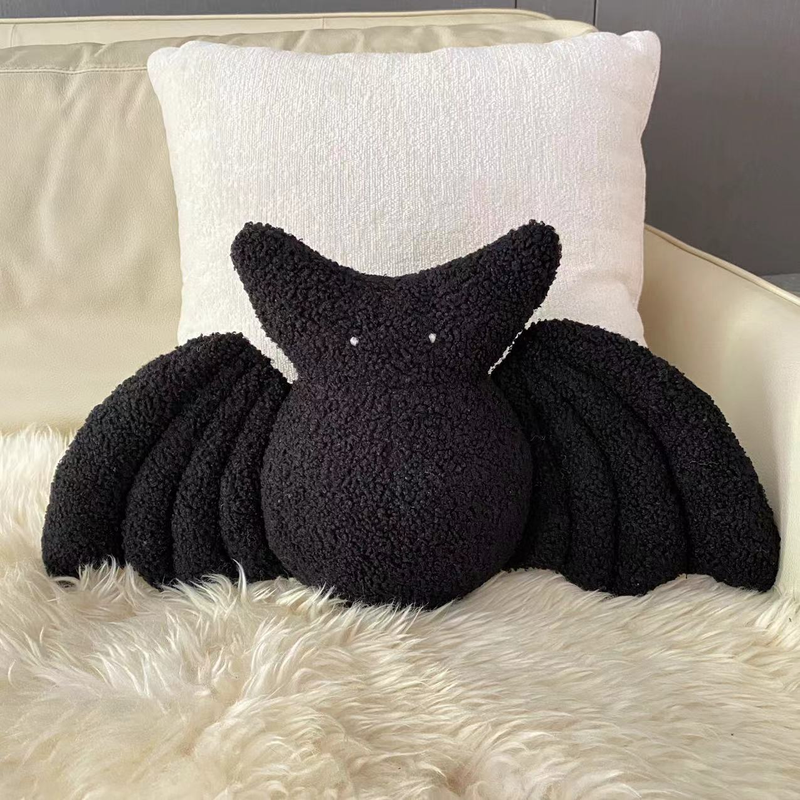1 cuscino a forma di pipistrello nero, carino e caldo, cuscino a forma di ragno, cuscino decorativo per Halloween, decorazione per la casa e le vacanze_voghion.com