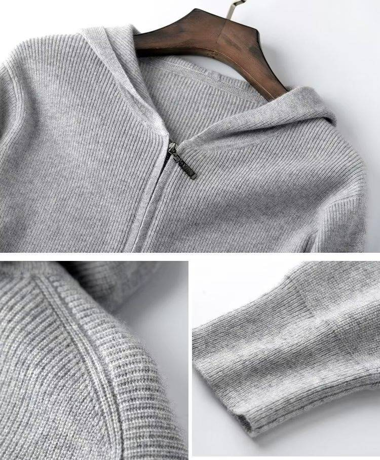 Men's Cashmere Hooded Cardigan – Soft Knit Zipper Sweater (Light Blue/Black/Grey/Dark Blue, Sizes M-3XL)_voghion.com