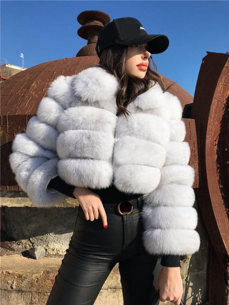 Women's Lapel Imitation Fur Coat Imitation Fox Fur Long Sleeve Patchwork Coat_voghion.com