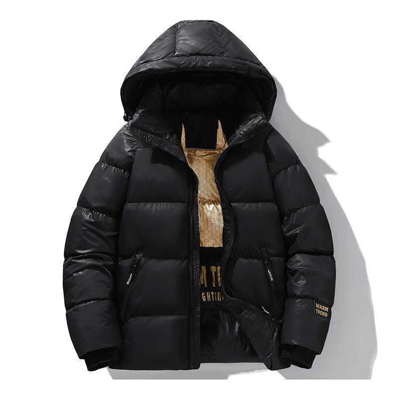 Herren Slim-Fit Cord Pufferjacke – Leichter Wintermantel mit Kapuze und goldenen Nähten (Schwarz/Rot/Blau)_voghion.com