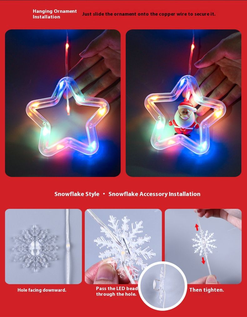 Luci natalizie a LED a forma di ghiacciolo - Design a forma di stella/fiocco di neve/cuore telecomandati, bianco caldo e multicolore, alimentate tramite USB_voghion.com