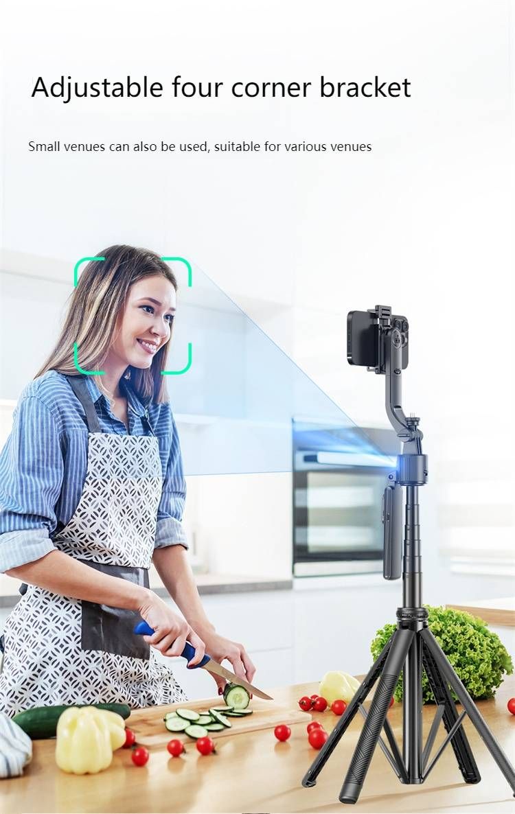 AI-Powered Selfie Stick With Face Tracking, Anti-Shake Stabilization & Adjustable LED Light – Extendable 1.6m Aluminum Alloy Tripod For Smartphone_voghion.com