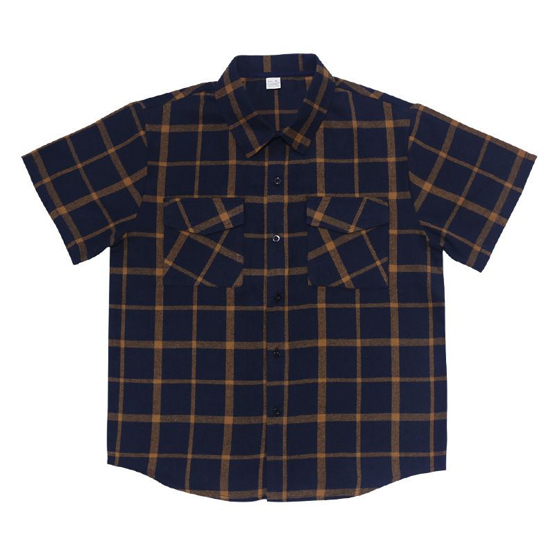 2024 Men's Trendy Plaid Patchwork Buttoned Casual Sports Short Sleeve Shirt_voghion.com