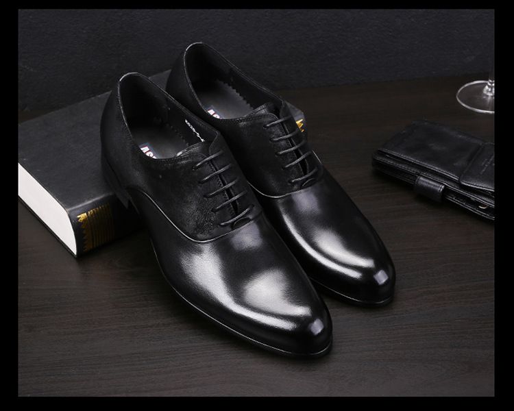 Suit leather shoes Men's business English leather abrasive leather wedding handmade Oxford shoes pointed men's shoes_voghion.com