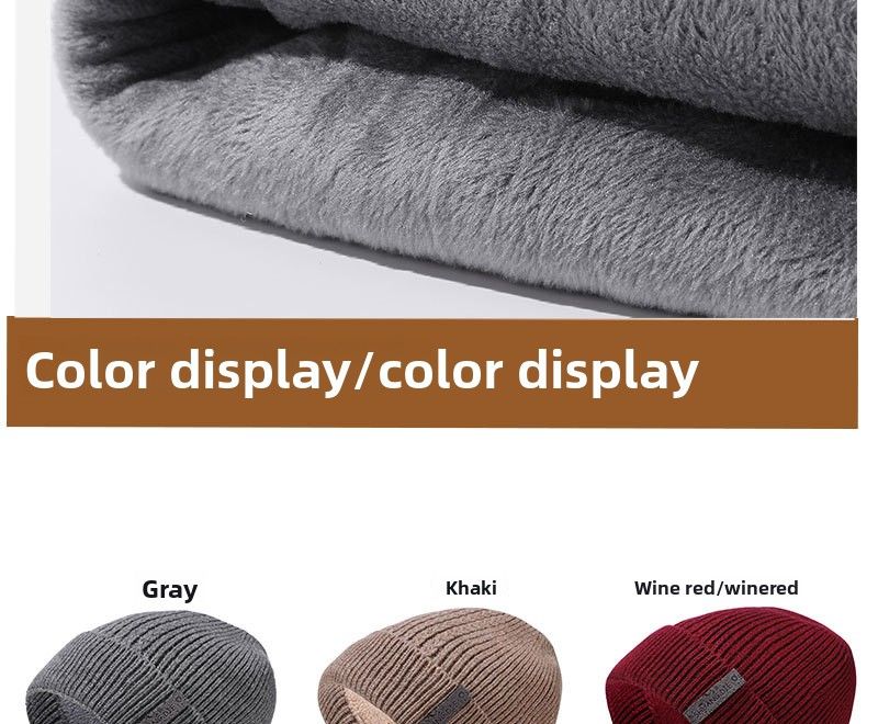 Autumn Winter New Men's Thickened And Scarf Outdoor Fleece-Lined Warm Ear Protection Knitted Hat Two-Piece Set_voghion.com
