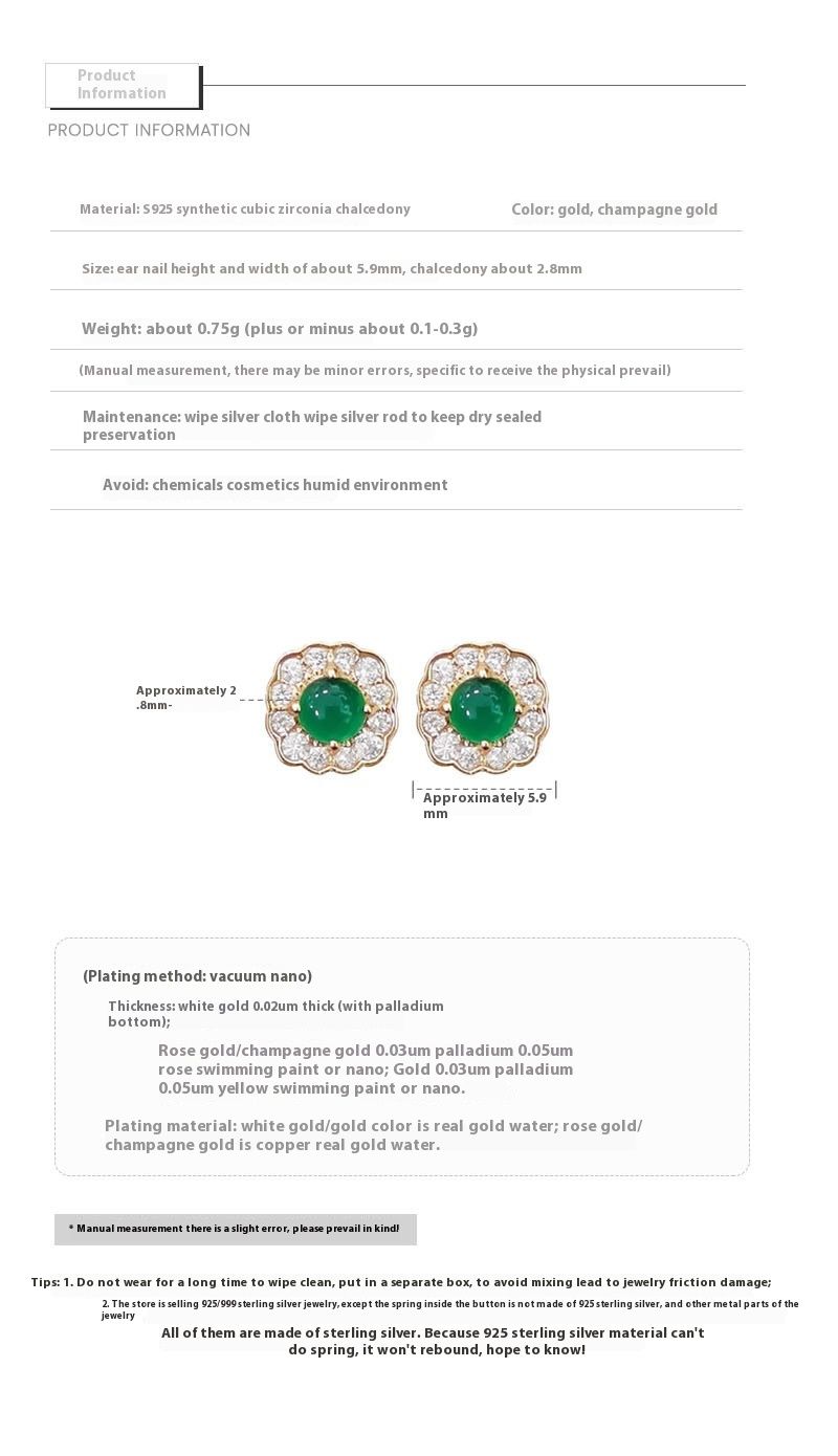 Tiqi S Pure Silver Emerald Chalcedony For Women, Small Exquisite Geometric Square Ea, Fashionable And Luxurious_voghion.com