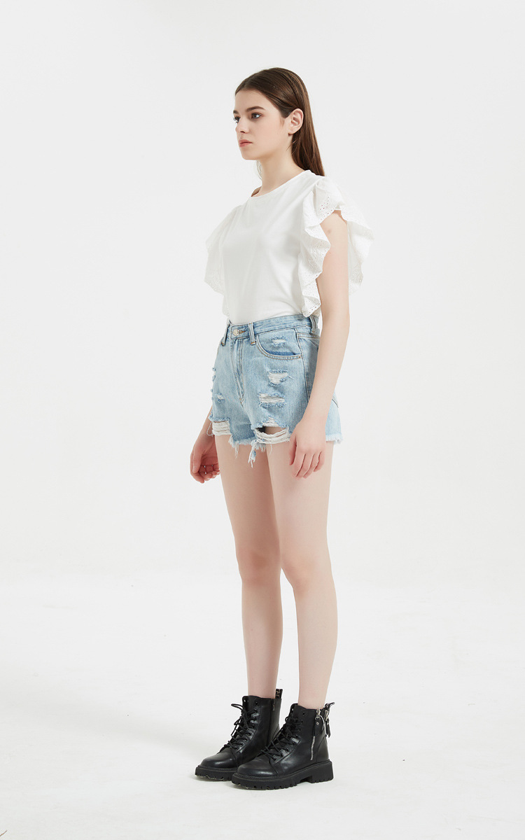 Dameklær Dame Sommer Nye Høylivede Prikkete Denimshorts Ripped Casual Hotpants_voghion.com