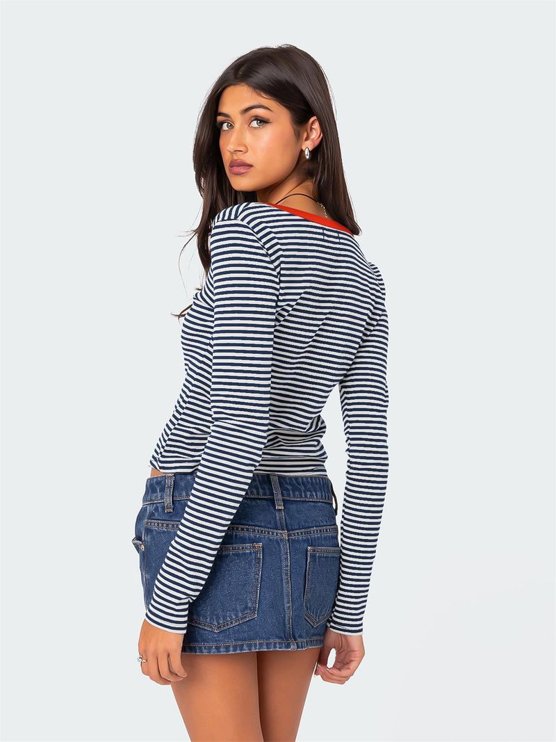 Chemise boutonnée en tricot rayé pour femme, coupe slim en coton avec blocs de couleurs_voghion.com