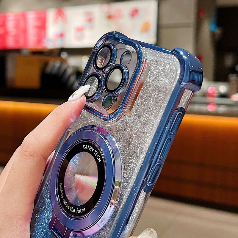 Custodia magnetica Magsafe con glitter sfumato per iPhone 15 14 13 12 11 Pro Max Plus con placcatura per ricarica wireless e supporto per telefono_voghion.com