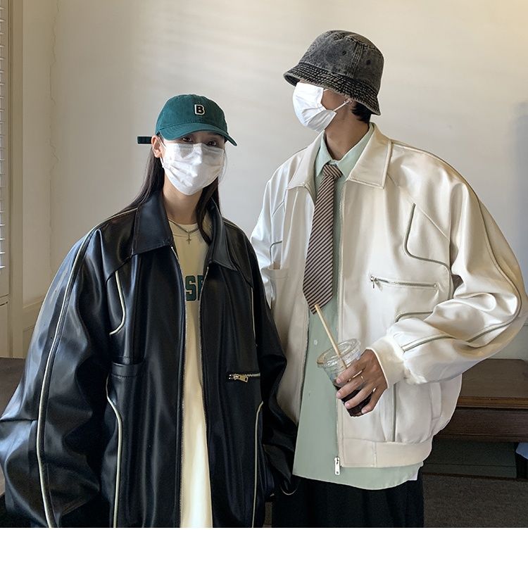 Veste en cuir noir rétro américaine Hue pour homme, collection printemps-automne, idéale pour la moto._voghion.com