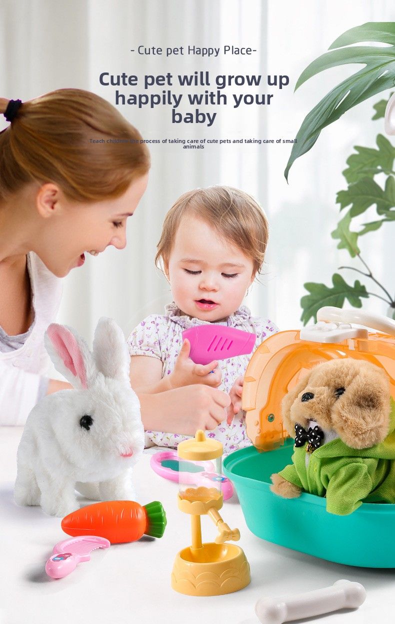 Piccolo coniglio bianco peluche bambola simulazione animale puzzle cane elettrico multifunzionale porterà a spasso i bambini dai 3 ai 46 anni_voghion.com