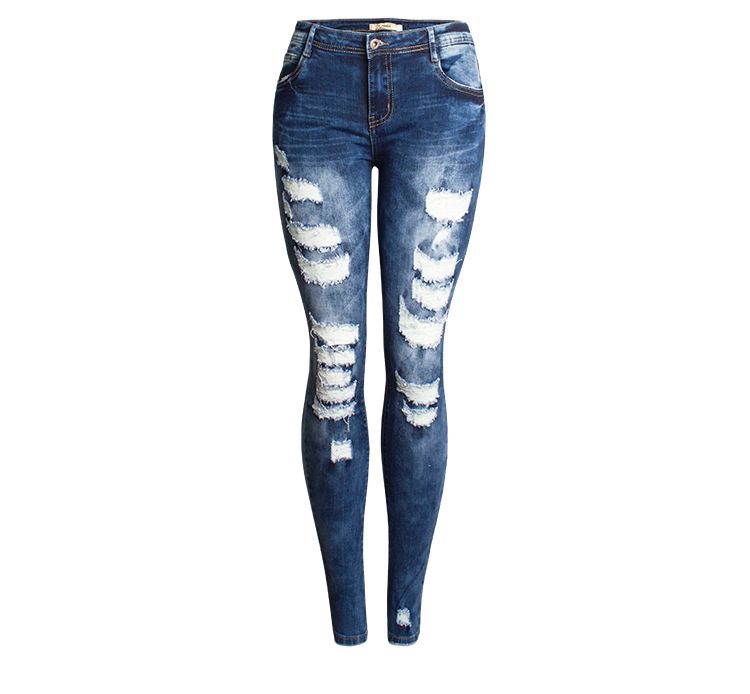 Women's clothing autumn new ripped jeans women's slim stretch women's autumn pencil pants large size_voghion.com