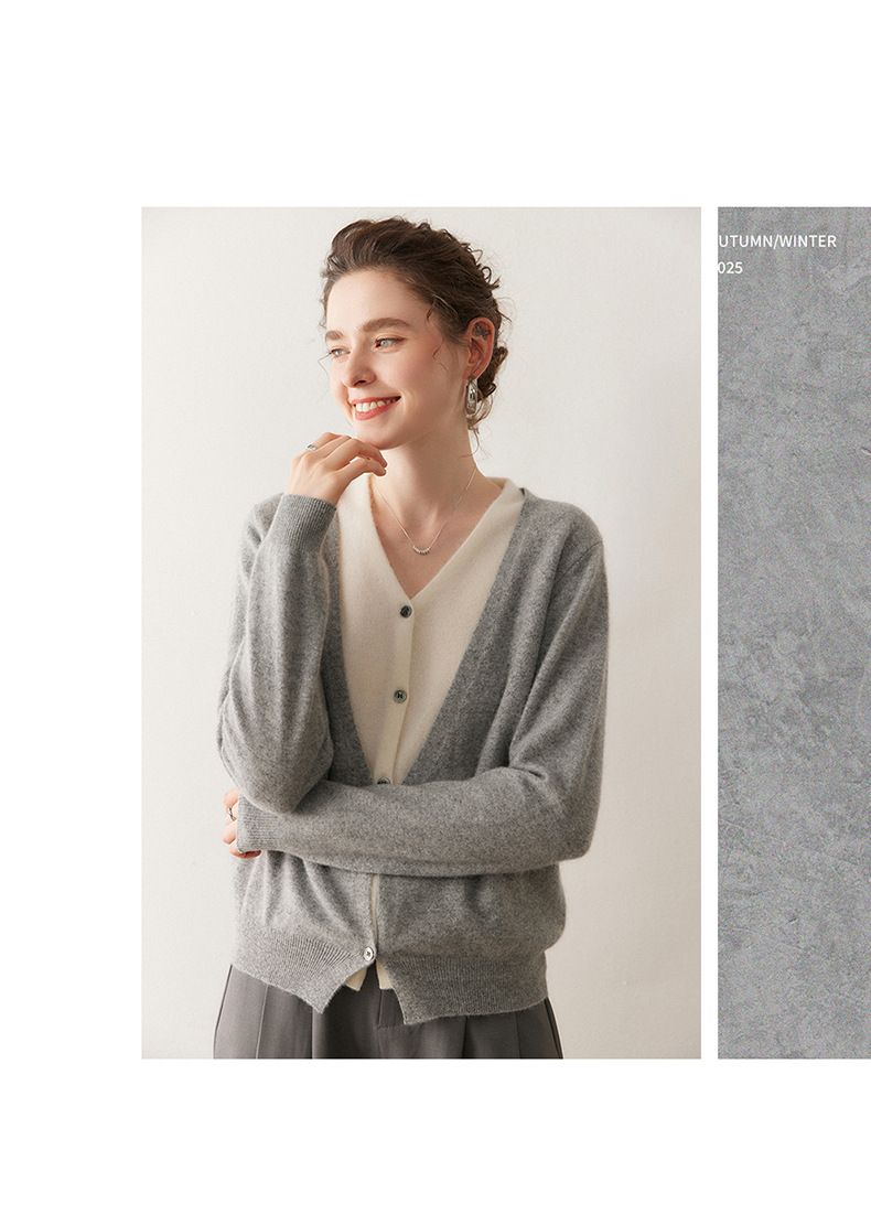 Cardigan tricoté à col en V pour femme, doux et confortable, style français, automne-hiver, pull ample en cachemire_voghion.com
