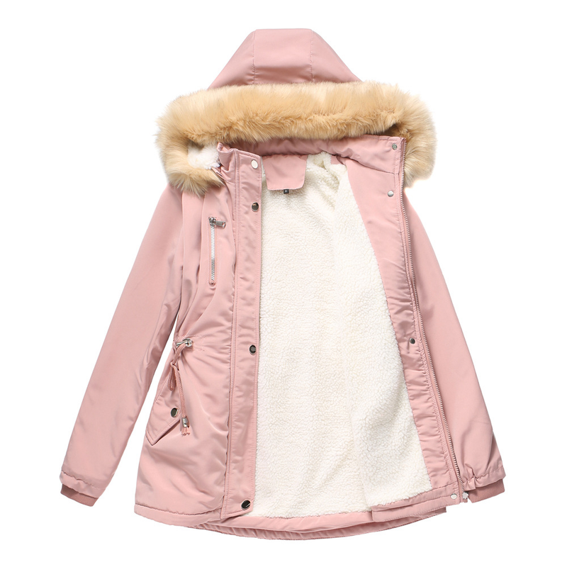 Cappotto imbottito in lana d'agnello spesso da donna, cappotto imbottito ampio, cappello staccabile e giacca in pile_voghion.com
