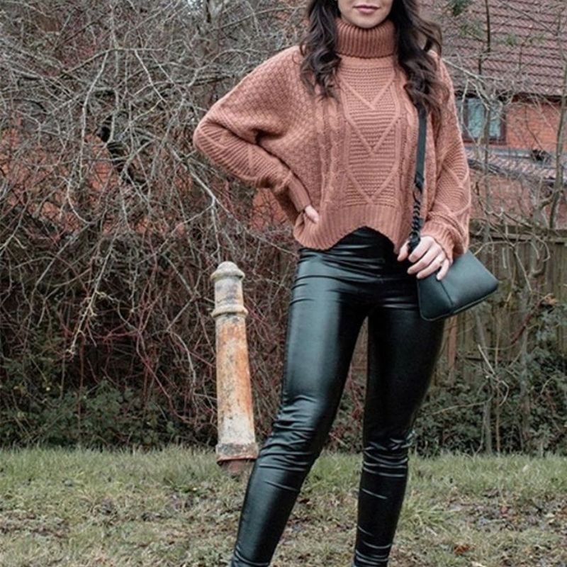 Maglione lavorato a maglia grosso da donna, collo alto, pullover oversize all'uncinetto, top invernali comodi_voghion.com