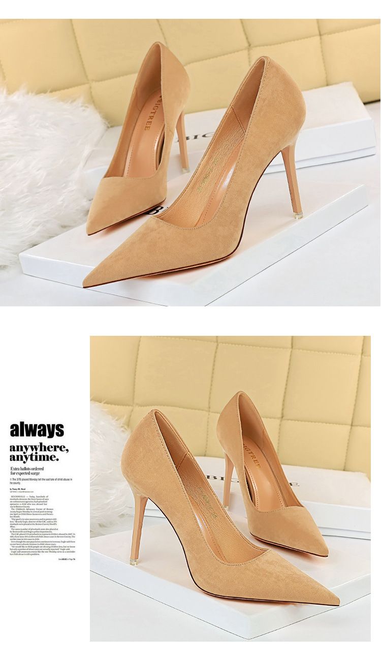 1829-7 Moda semplice super tacco alto in pelle scamosciata bocca poco profonda testa a punta discoteca sexy sottile donna single_voghion.com