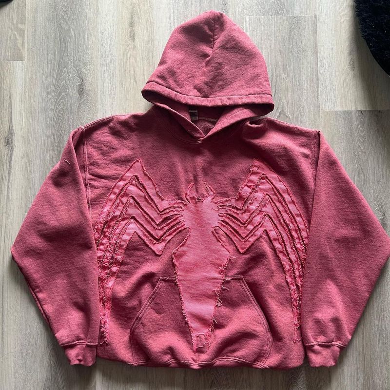 Felpa con cappuccio da uomo con personalità, stile street ragno, patch ricamata, nicchia, nuova tendenza, felpa unisex larga e larga_voghion.com