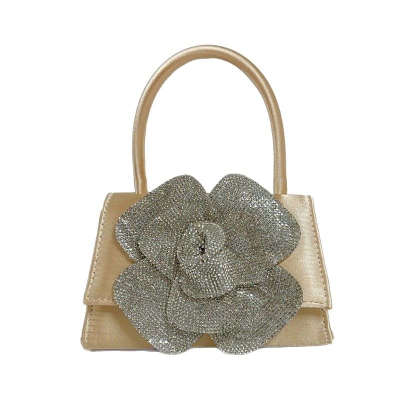Nuova borsa da sera a tracolla piccola quadrata con strass lucidi e fiori di rosa da donna, modello Socialite_voghion.com