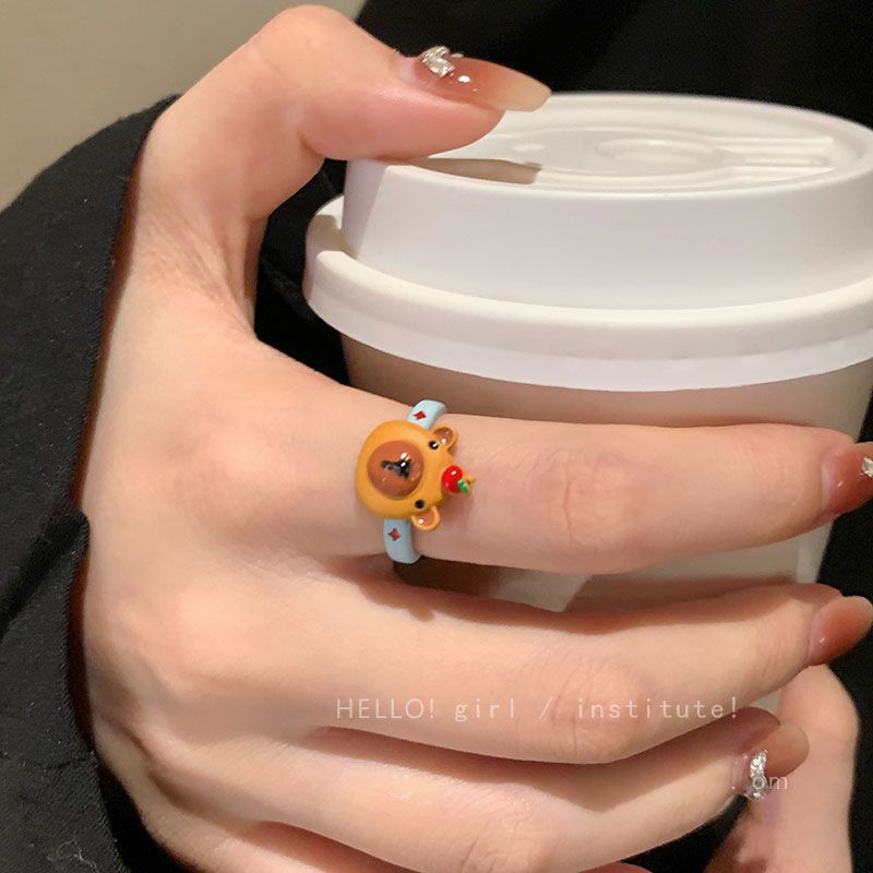 Anello aperto di alta qualità con design di nicchia femminile, infantile, cartone animato, brutto, carino, adorabile, divertente, piccolo mostro, indice_voghion.com