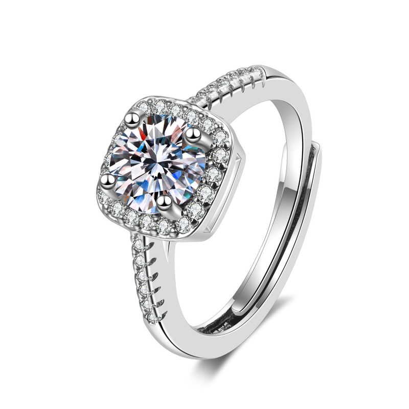 tikto Live S Silver Classic Six Claw One Carat Simulated Diamond Princess Square Bag Movable Ring Female_voghion.com