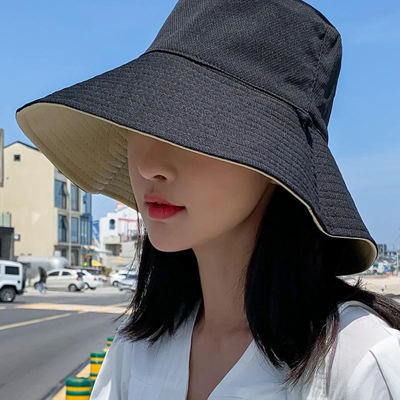 Summer Double-sided Bucket Hats Fashion Big Brim Foldable Solid Sun Hat Women Outdoor Beach Visor Caps Fisherman Cap for_voghion.com