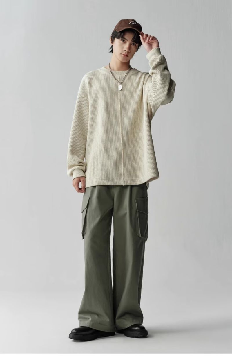 Anti-Ausfransstruktur Herren Herbst Neuware Ins Trendy Marke Vielseitiger lockerer Rundhals Strickpullover Oberbekleidung_voghion.com