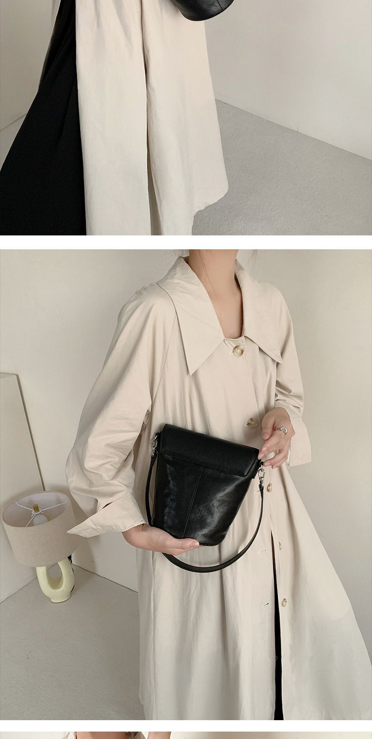 Head layer vegetable tanned cowhide 2024 new single shoulder underarm bucket high-end sense niche genuine leather_voghion.com